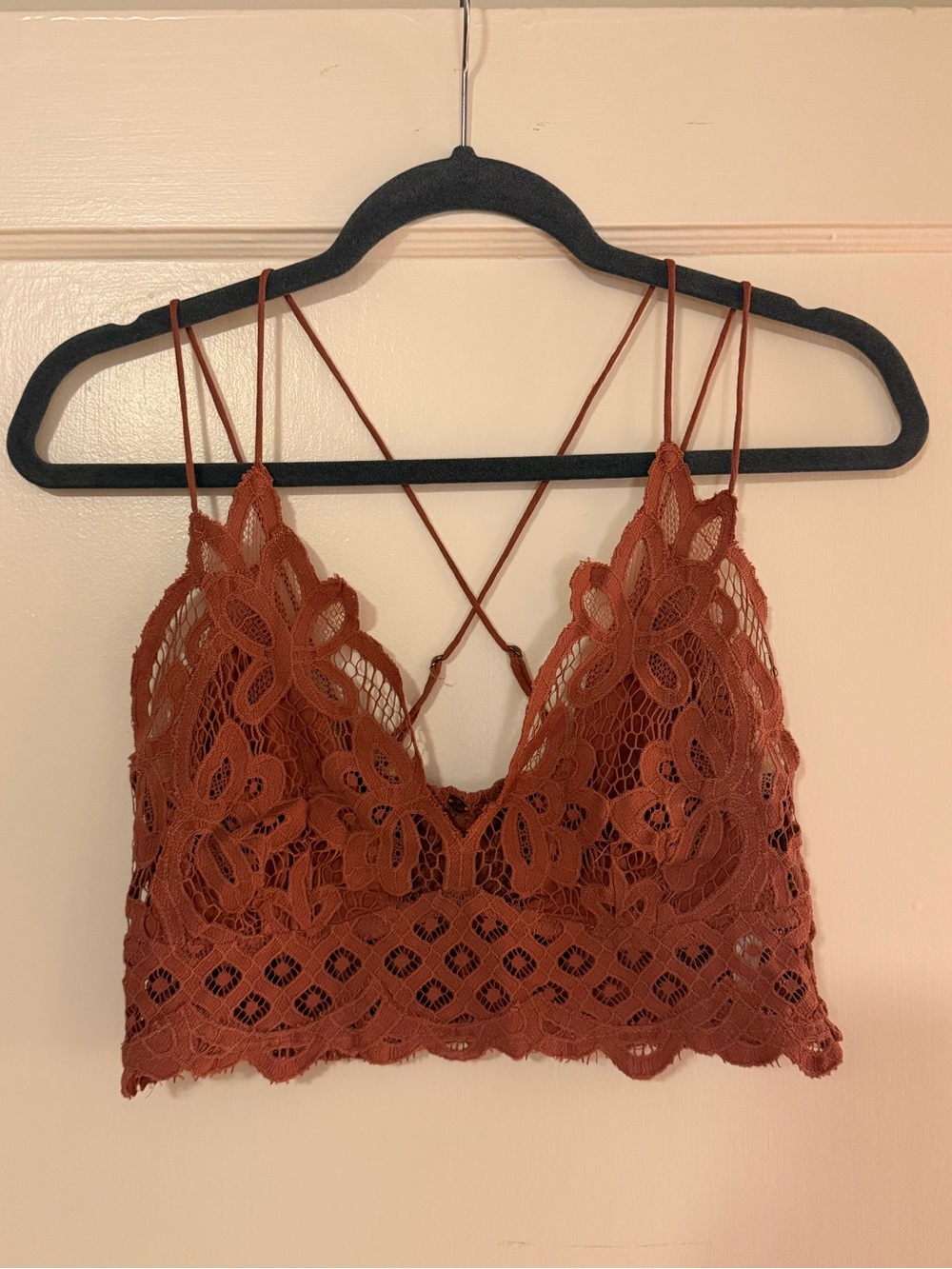 Free People Lace Bandeau Bralette in Rust Brown